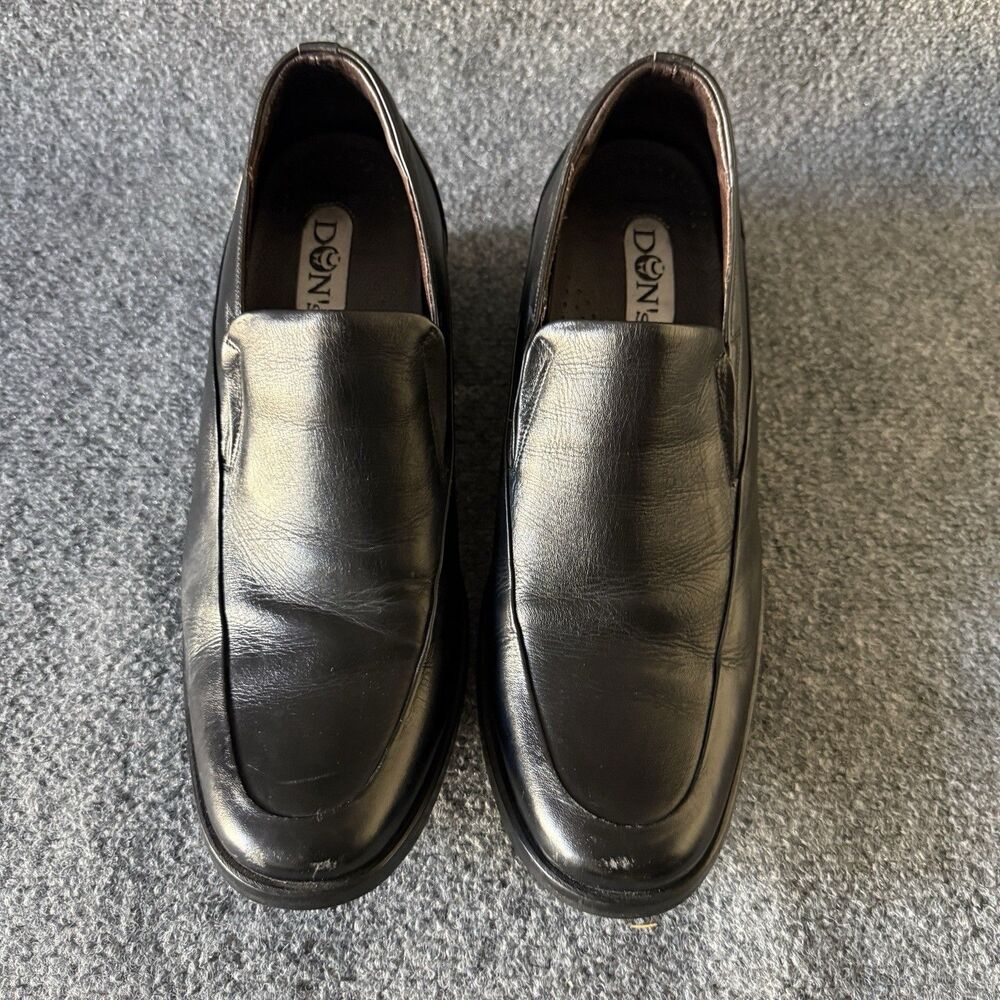 DON'S Black Leather Men's Slip-On Dress Loafers Round Toe Rubber Sole Size 10